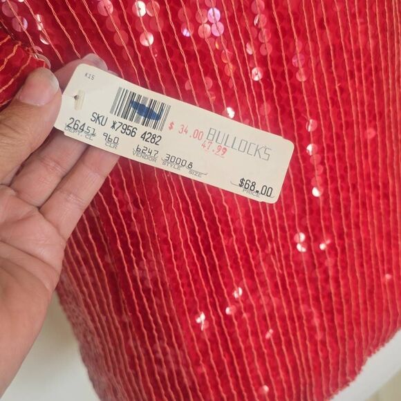 Vintage Jean for Joseph le Bon 100% Silk Red Sequin Short Slv. Blouse, NWT, S - Picture 6 of 10